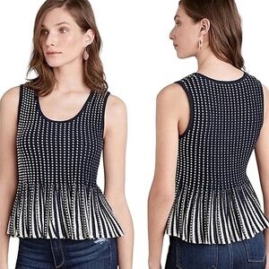 Anthropologie Moth Women's Blue and White Ostinato Knit Peplum Flowy Tank